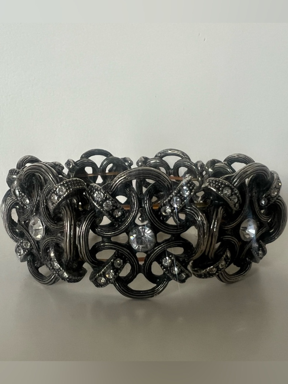 Crystal Embellished Gunmetal Link Bracelet